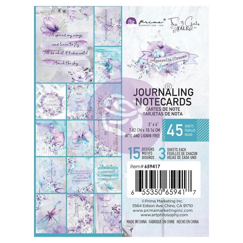 Aquarelle Dreams 3x4 Journaling Cards - Prima