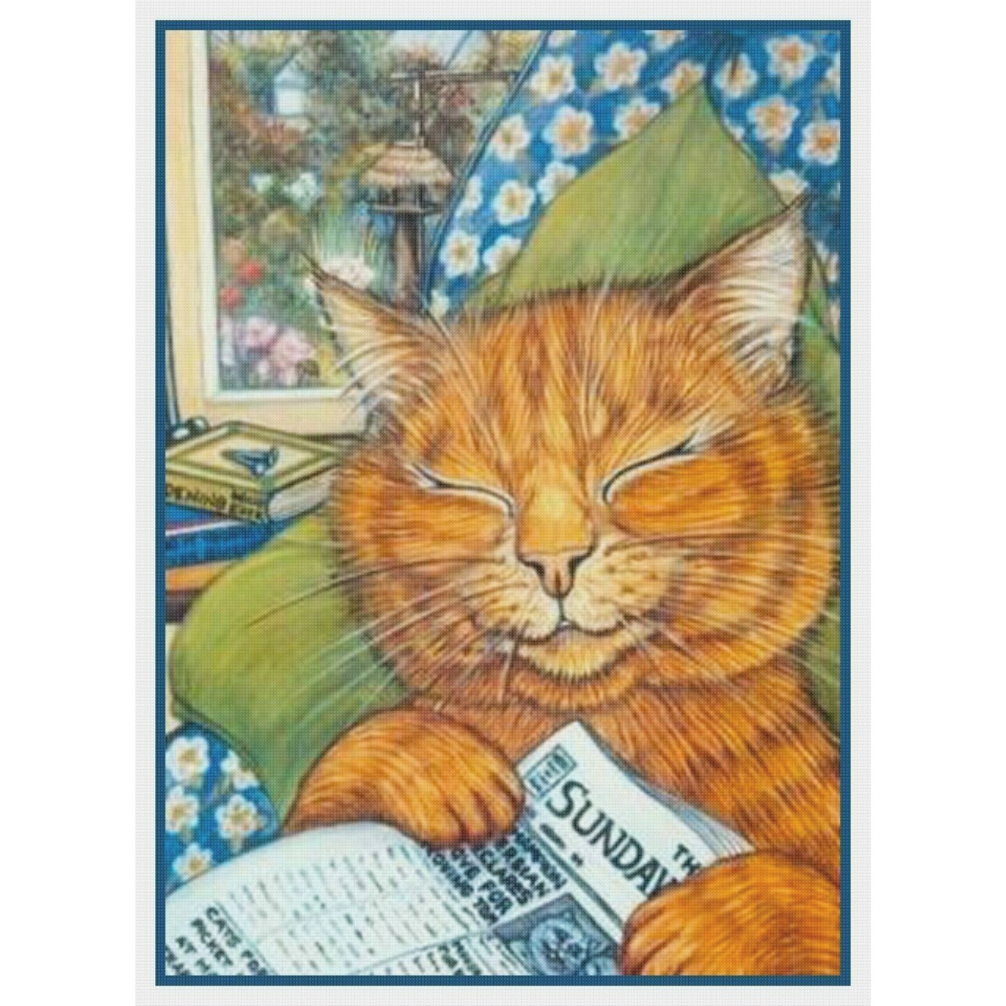 Louis Wain&#x27;s Sunday Night Cat Nap Kitty Counted Cross Stitch Chart Pattern