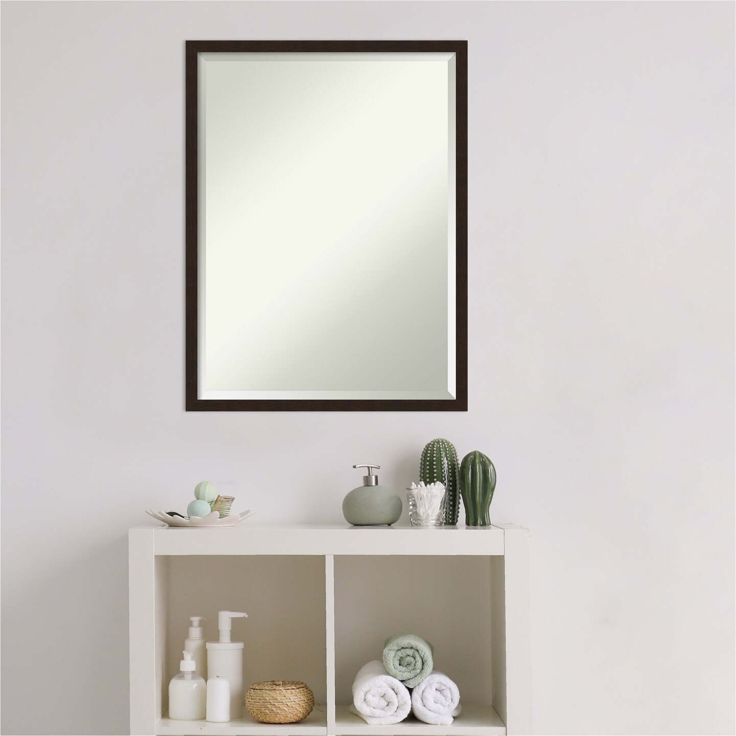 Beveled Wood Bathroom Wall Mirror, Carlisle Narrow Frame