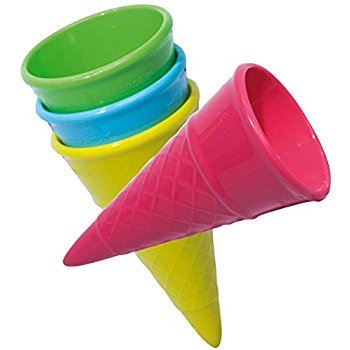 Spielstabil Ice Cream Duo in net - 4 Plastic Cones &#x26; Scooper Toy for Use in The Sand or with Real Food (Made in Germany)