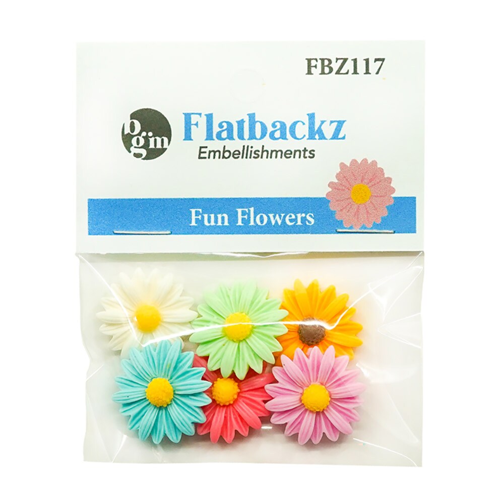 Buttons Galore Flatback Embellishments for Crafts - Fun Flowers - 18 Pieces