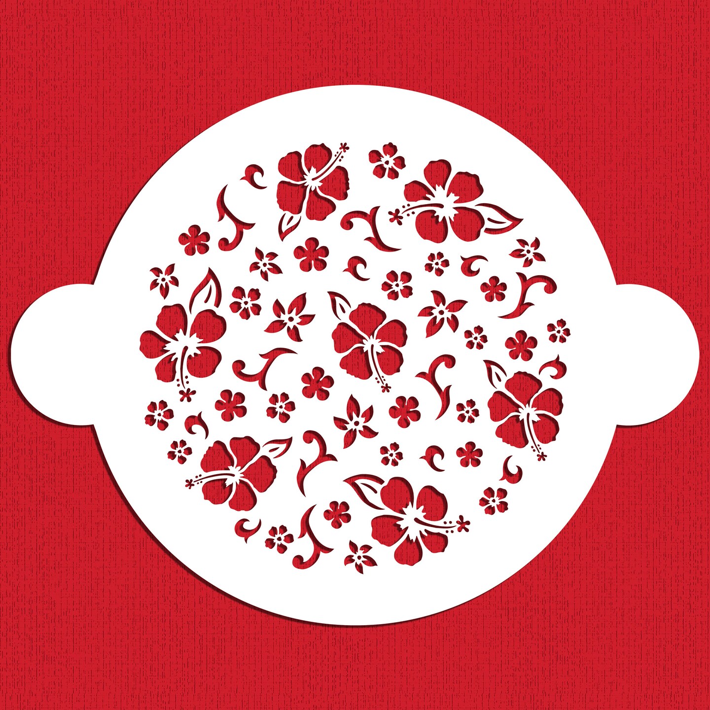 8-Inch Hibiscus Round Cake Stencil Top | C134 by Designer Stencils | Cake Decorating Tools | Baking Stencils for Royal Icing, Airbrush, Dusting Powder | Reusable Plastic Food Grade Stencil for Cakes | Easy to Use &#x26; Clean Cake Stencil