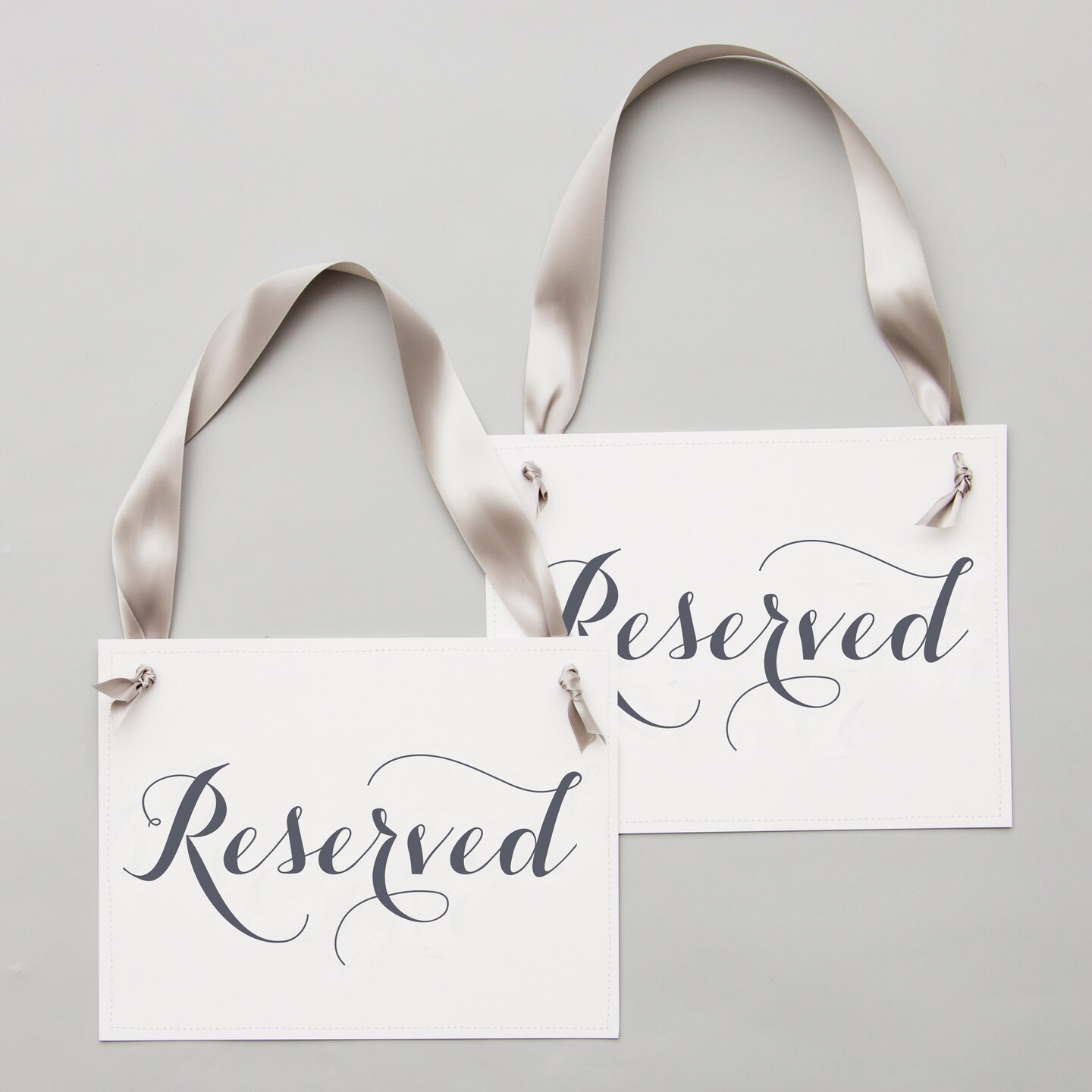 Ritzy Rose 2 Fancy Reserved Signs - Slate on 11x8in White Linen Cardstock with Gray Ribbon