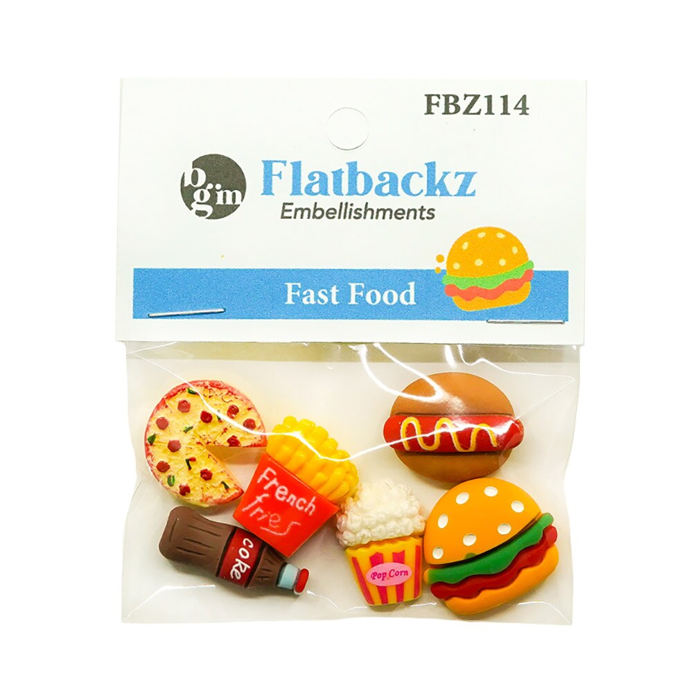 Buttons Galore Flatback Embellishments for Crafts - Fast Food - 18 Pieces