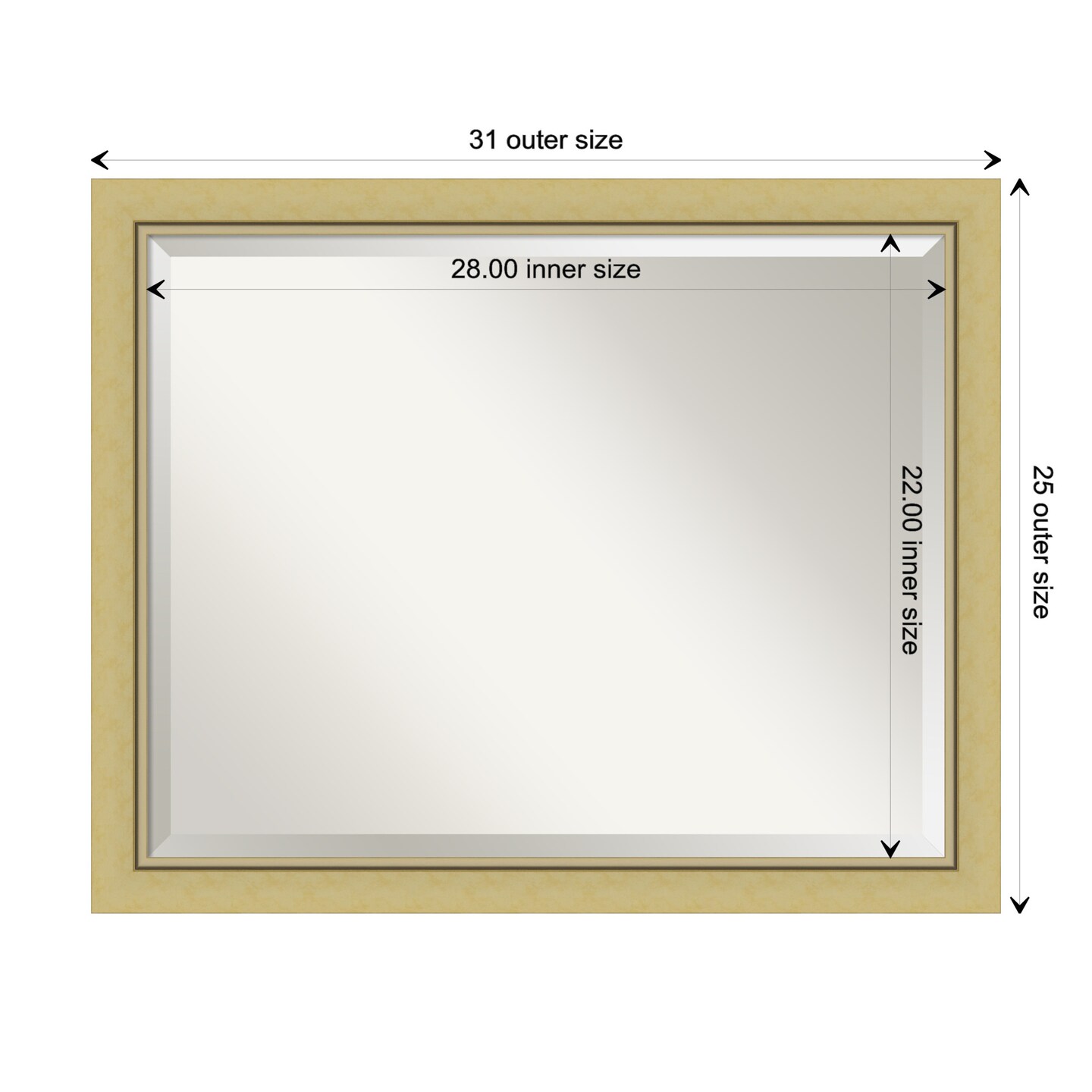 Beveled Bathroom Wall Mirror, Landon Gold Narrow Frame