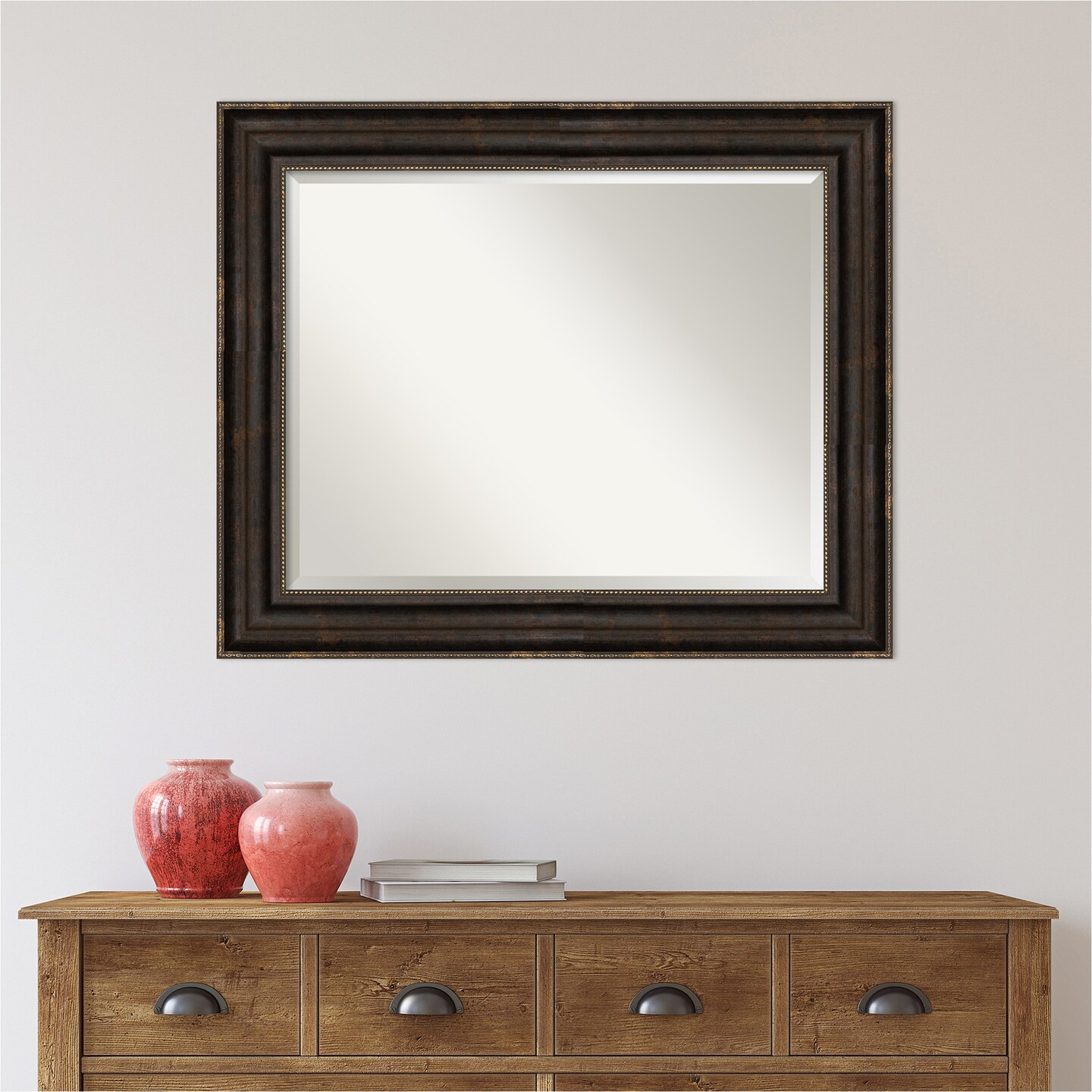 Beveled Bathroom Wall Mirror, Stately Bronze Frame