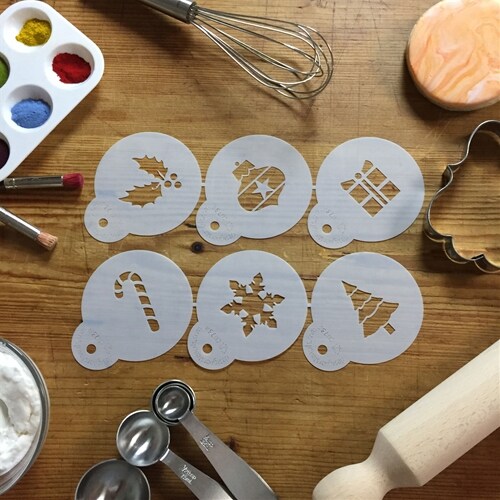 Holiday Cupcake and Cookie Stencil Tops | C073 by Designer Stencils | Cookie Decorating Tools | Baking Stencils for Royal Icing, Airbrush, Dusting Powder | Reusable Plastic Food Grade Stencil for Cookies | Easy to Use &#x26; Clean Cookie Stencil