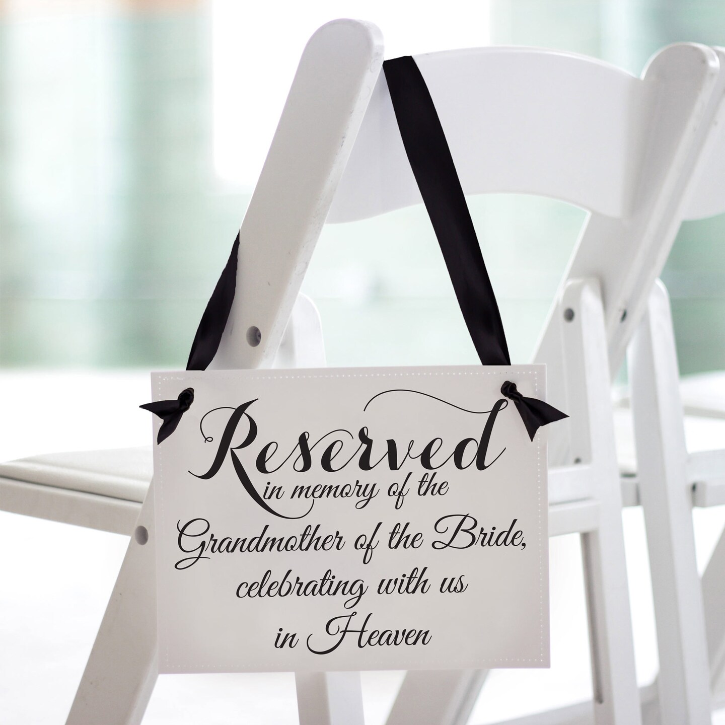 Ritzy Rose Grandmother of the Bride Memorial Sign - Black on 11x8in White Linen Cardstock with Black Ribbon