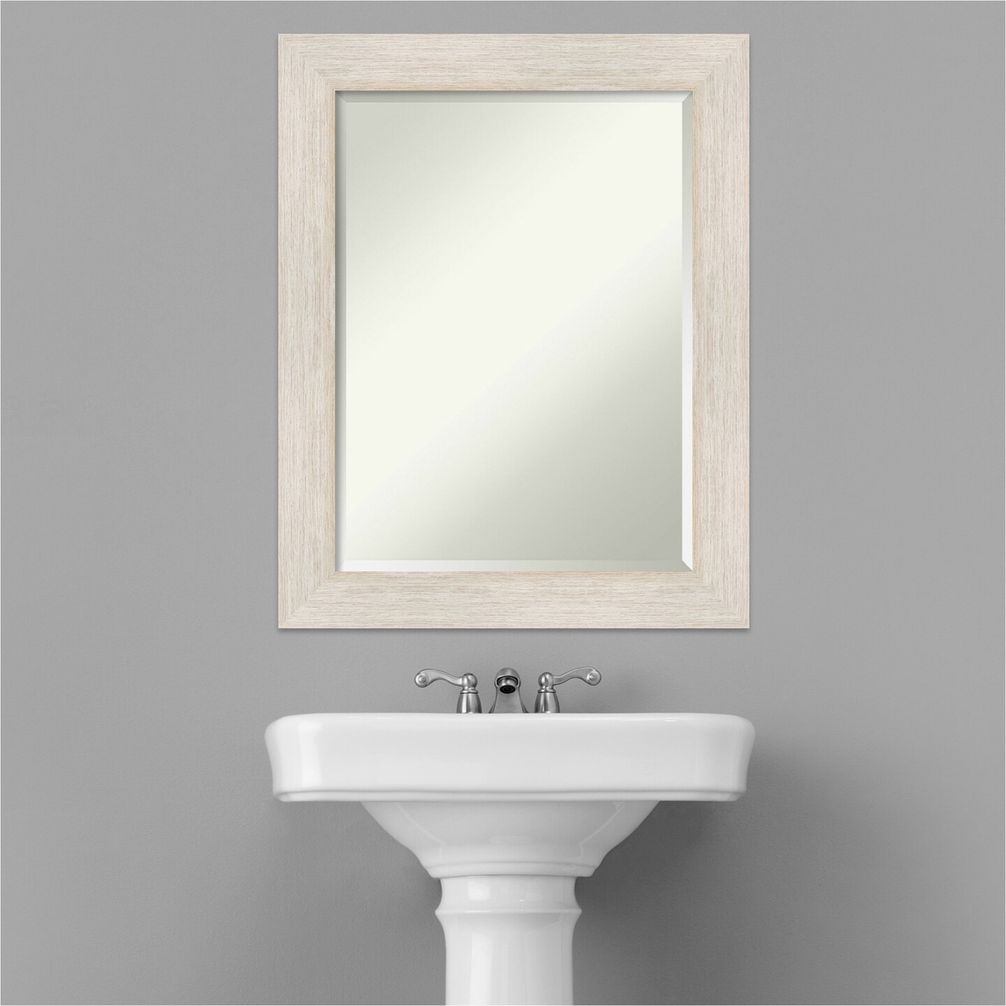 Beveled Wood Bathroom Wall Mirror, Hardwood Frame