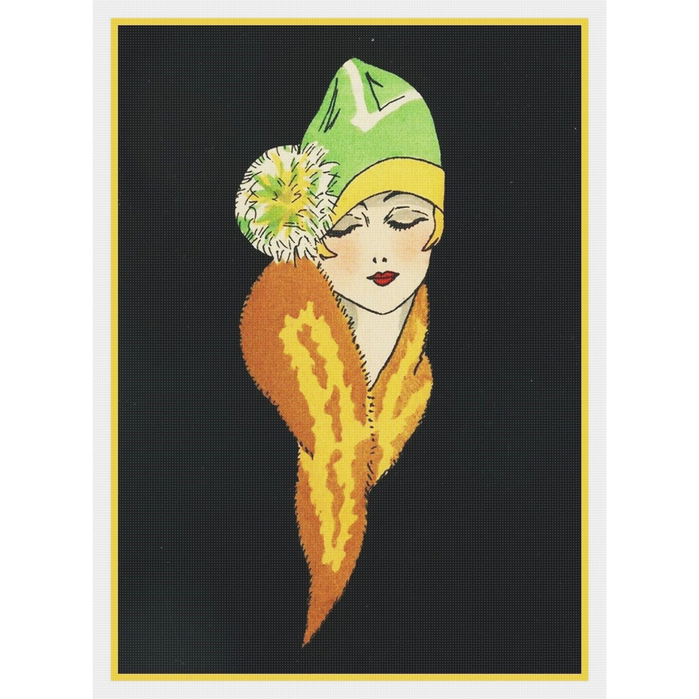 Art Deco Woman with Fur from Magazine Cover Counted Cross Stitch Chart Pattern