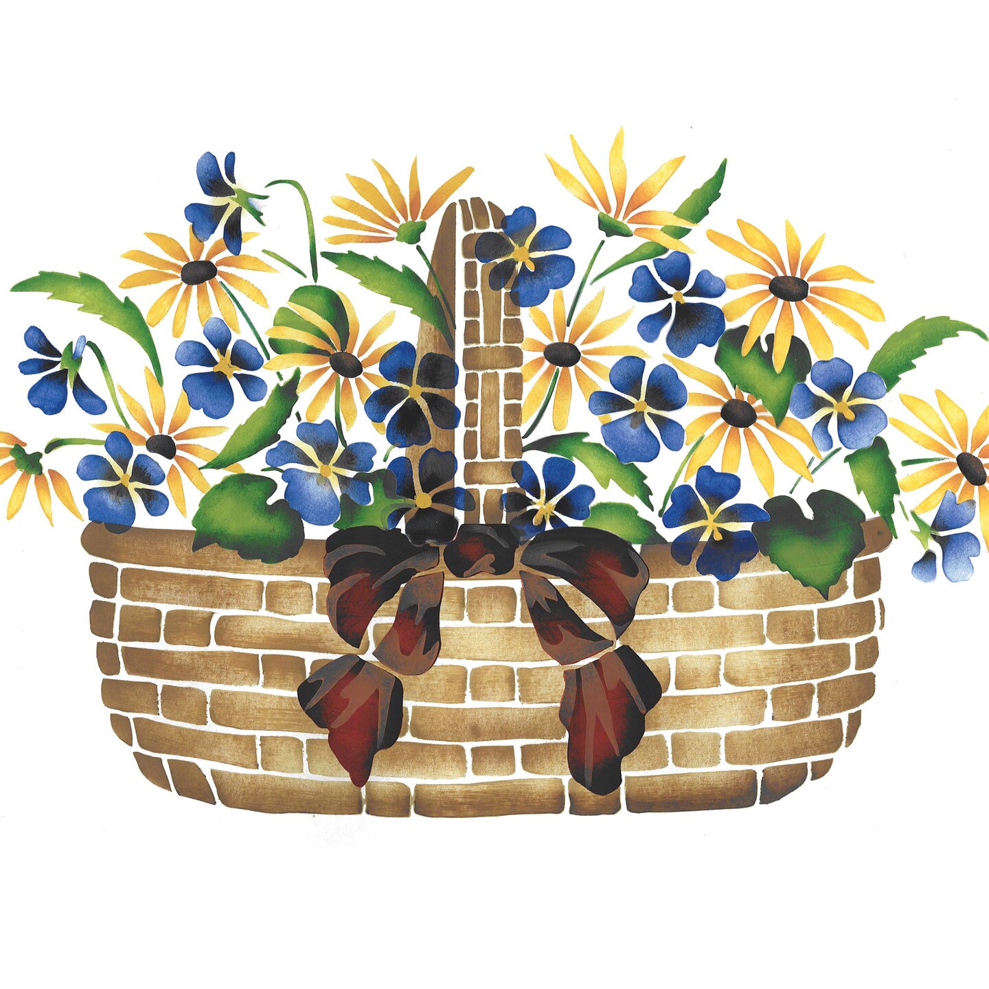 Large Violet and Daisy Basket Wall Stencil Floral Stencils Reusable