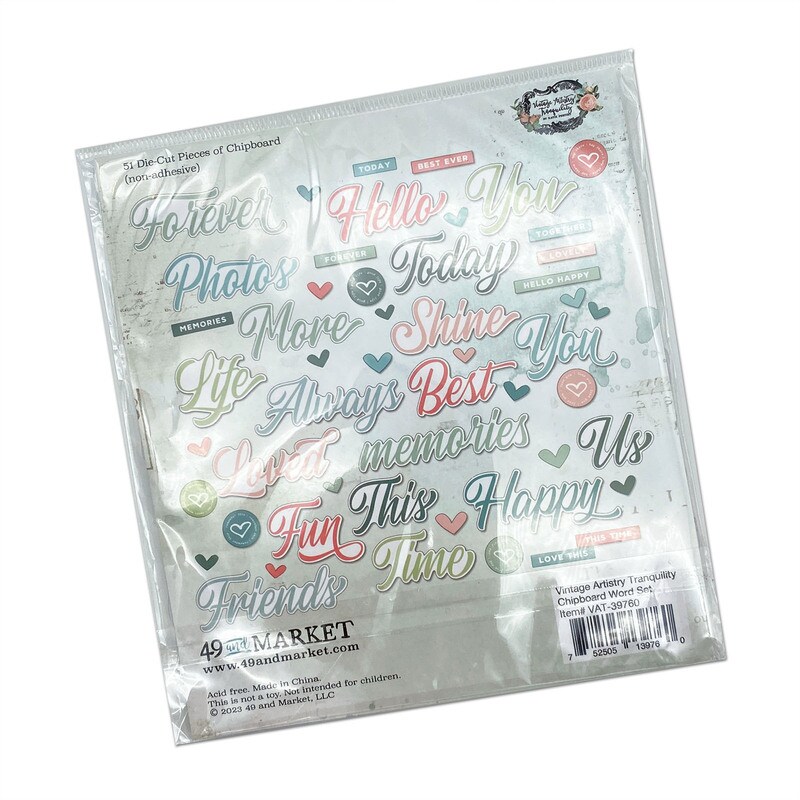 Vintage Artistry Tranquility Chipboard Words - 49 and Market