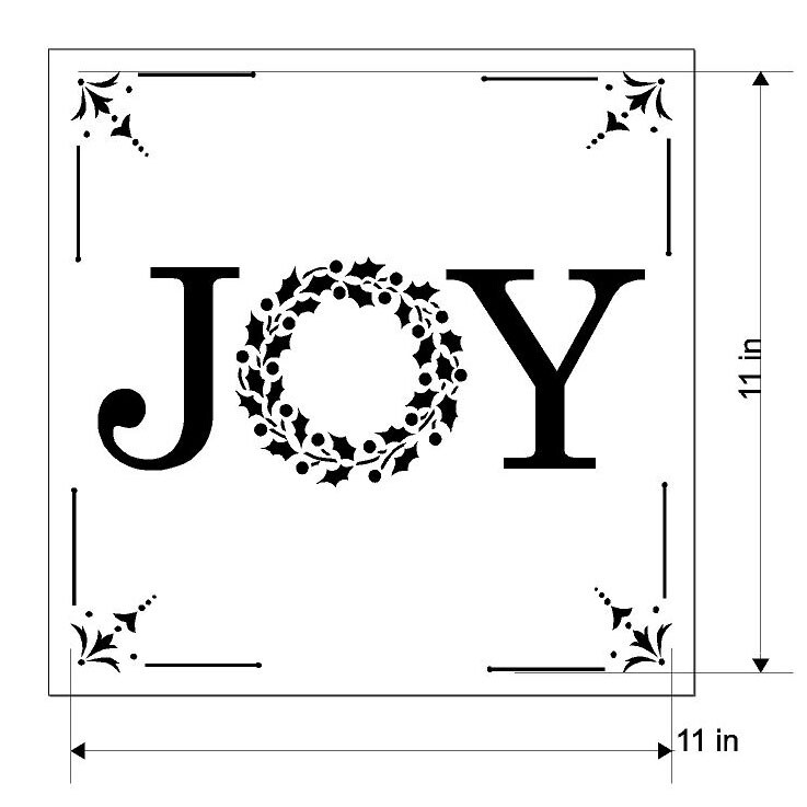 Joy with Holiday Wreath Embossing 12 x 12 Stencil | FS105 by Designer Stencils | Word &#x26; Phrase Stencils | Reusable Stencils for Painting on Wood, Wall, Tile, Canvas, Paper, Fabric, Furniture, Floor | Reusable Stencil for Home Makeover