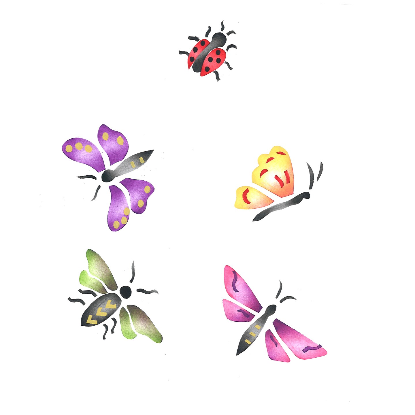 Mini Bugs Wall Stencil | 249A by Designer Stencils | Animal &#x26; Nature Stencils | Reusable Art Craft Stencils for Painting on Walls, Canvas, Wood | Reusable Plastic Paint Stencil for Home Makeover | Easy to Use &#x26; Clean Art Stencil
