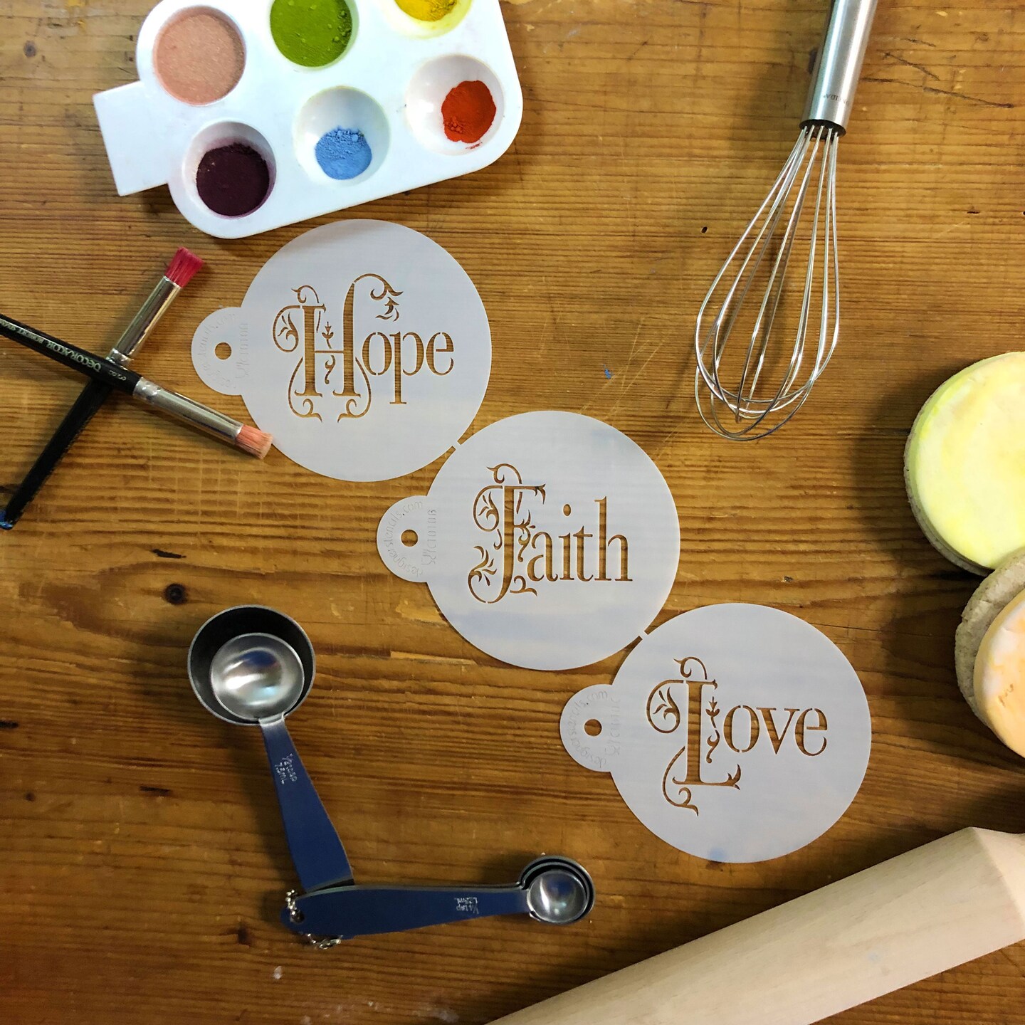 Hope, Faith and Love Cookie Stencil Set | C1010 by Designer Stencils | Baking Stencils for Royal Icing, Airbrush, Dusting Powder |
