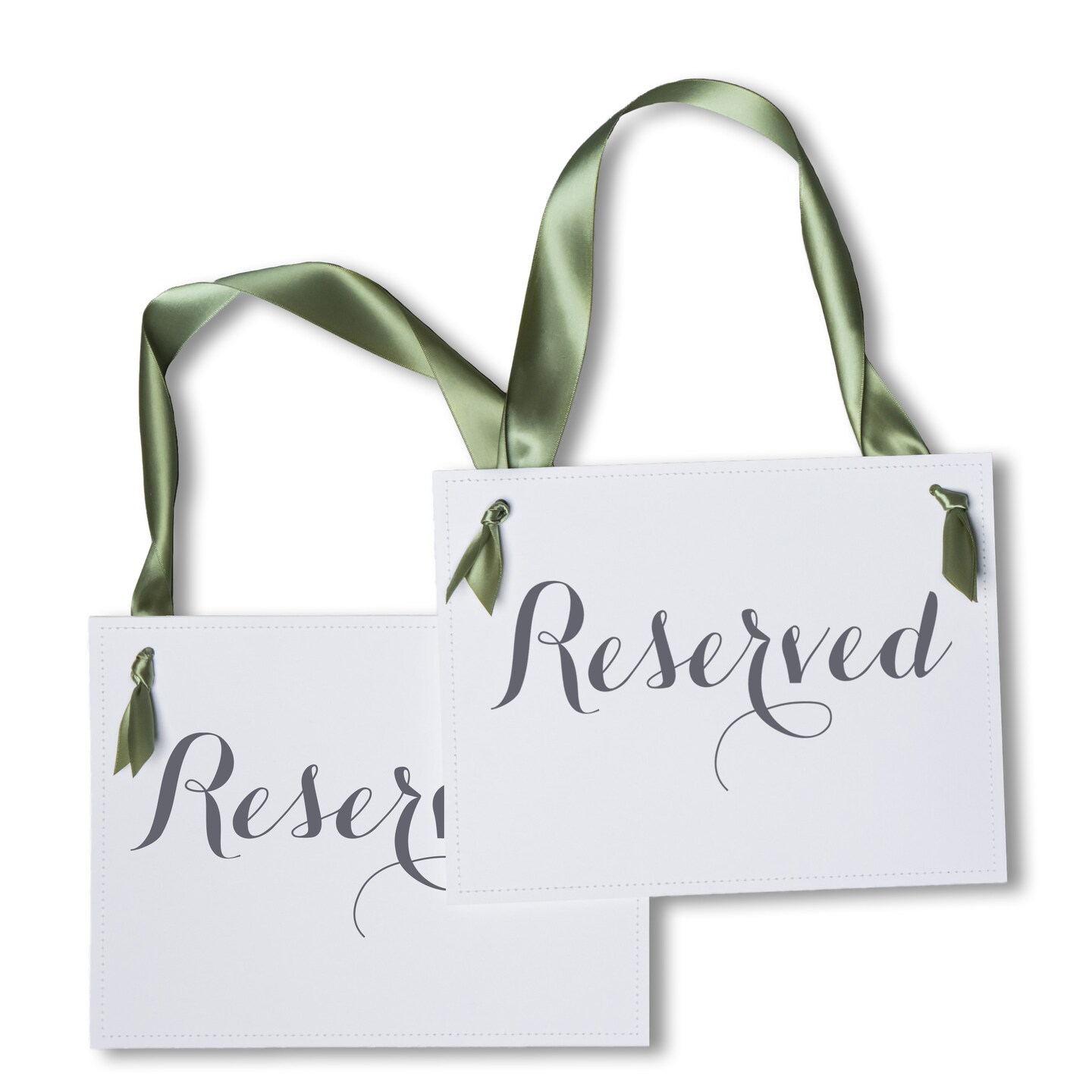 Ritzy Rose 2 Reserved Signs - Black on 11x8in Ivory Linen Cardstock with Moss Green Ribbon