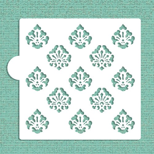 Mini Damask Allover Cookie & Craft Stencil | CM008 by Designer Stencils | Cookie Decorating Tools | Baking Stencils for Royal Icing, Airbrush, Dusting Powder | Craft Stencils for Canvas, Paper, Wood | Reusable Food Grade Stencil