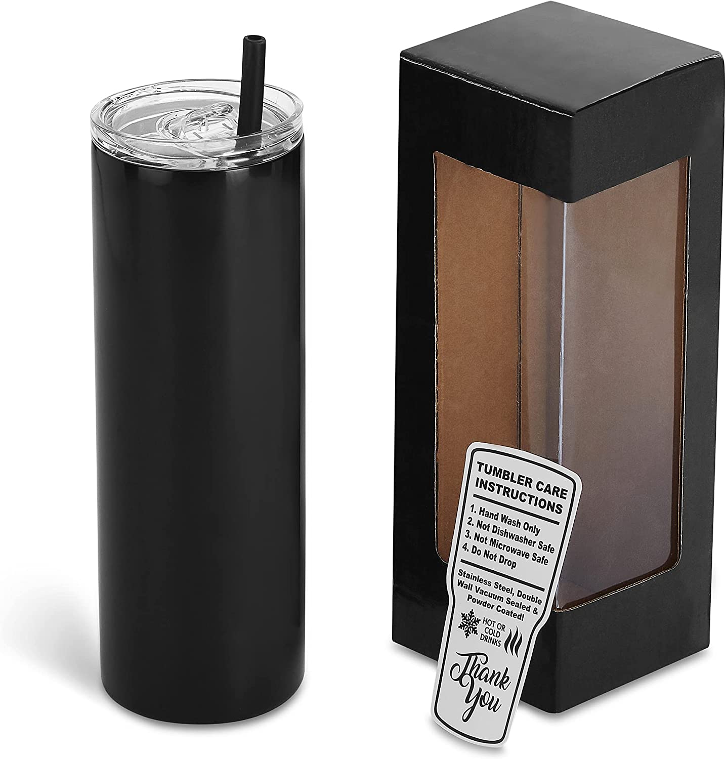 makerflo 20 oz Skinny Powder Coated Tumbler, Stainless Steel Insulated Travel Tumbler Mug with Splash Proof Lid &#x26; Straw, for Tea, Wine, Water, Hot Cold Drink, For Personalized DIY Gifts