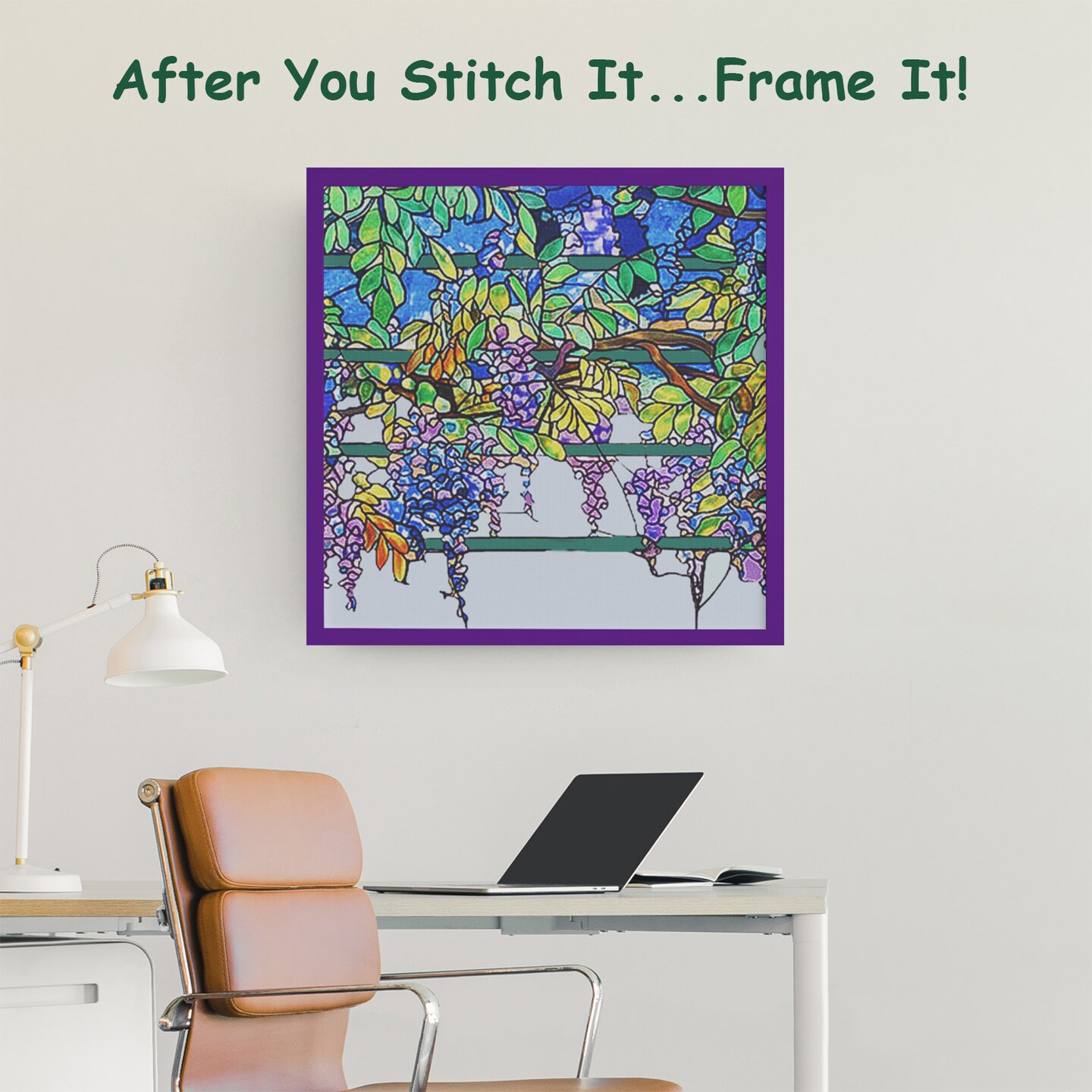 Louis Comfort Tiffany Wisteria Square Design Counted Cross Stitch Pattern