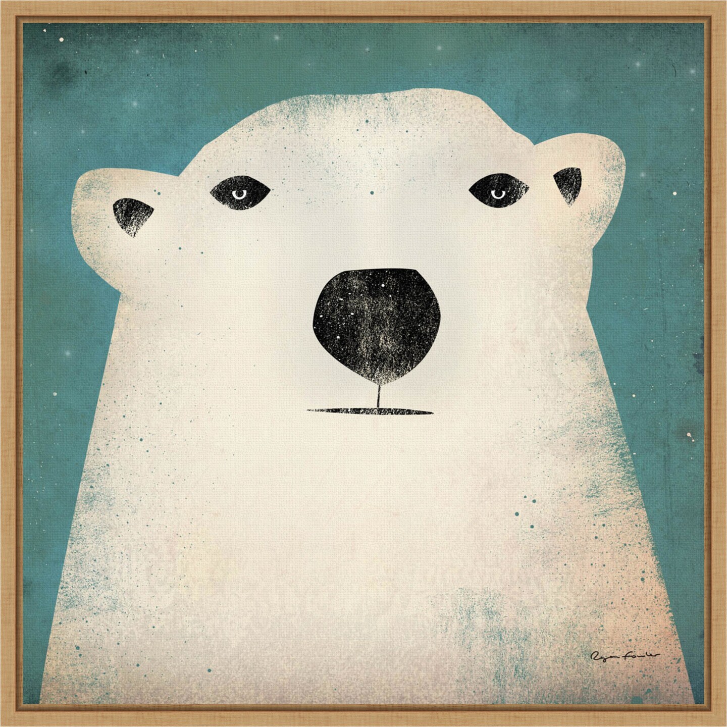 Polar Bear by Ryan Fowler 16-in. W x 16-in. H. Canvas Wall Art Print Framed in Natural