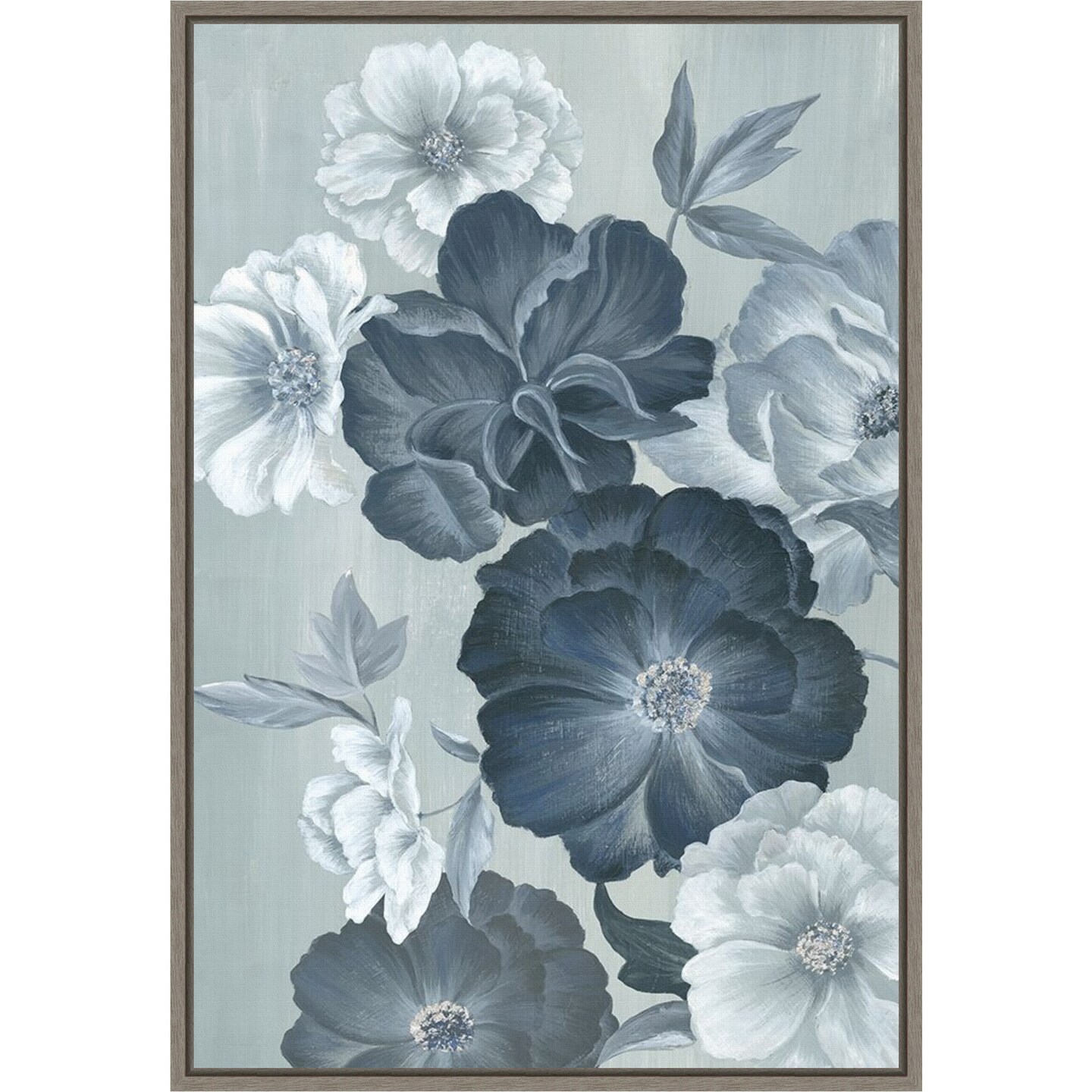 Delicate Blooms II (Flower) by Eva Watts 16-in. W x 23-in. H. Canvas Wall Art Print Framed in Grey