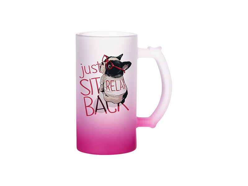 16oz Gradient Color Frosted Drinking Glass Beer Mug PINK/Rose Red (FL-7)