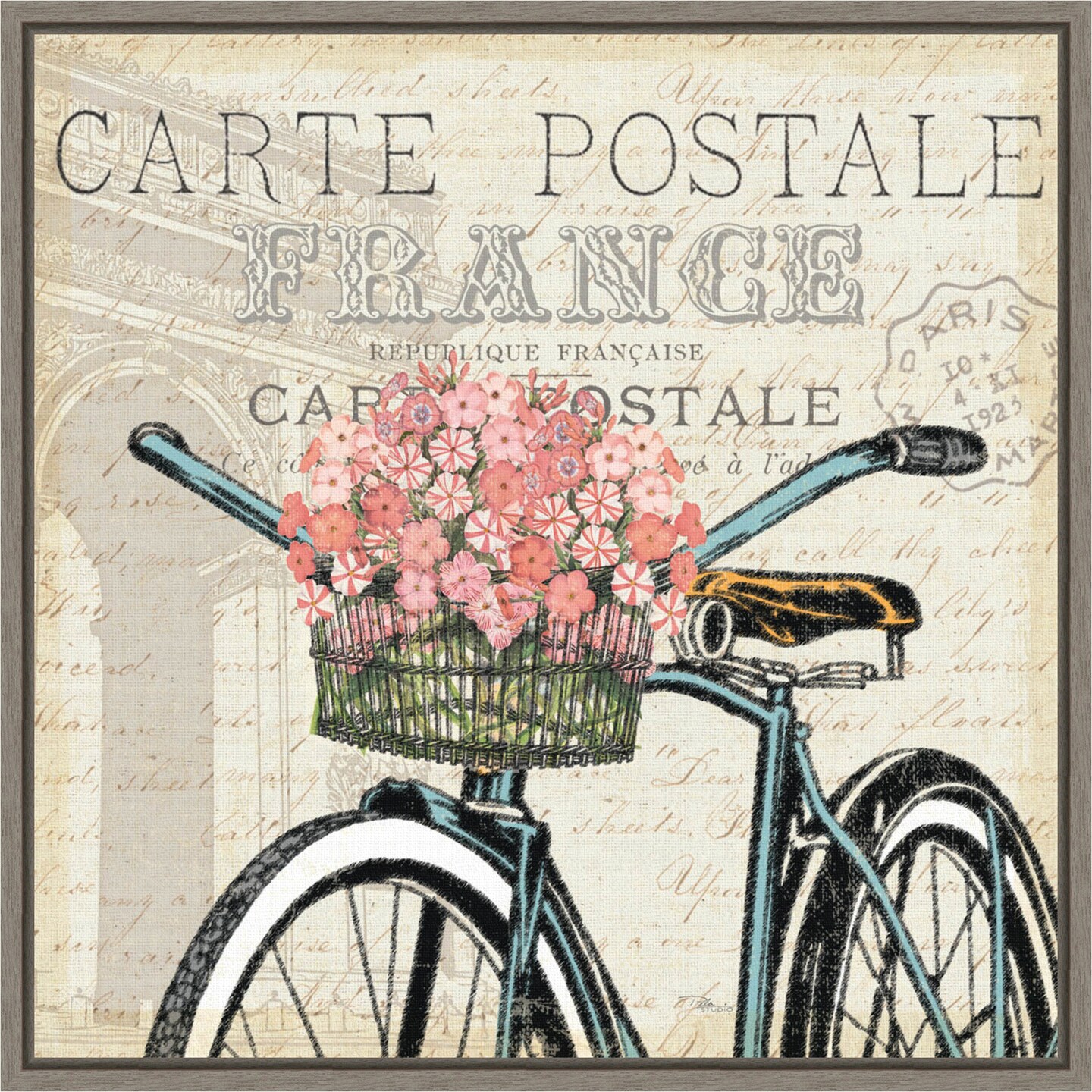 Paris Ride II (bicycle) by Pela Studio 16-in. W x 16-in. H. Canvas Wall Art Print Framed in Grey