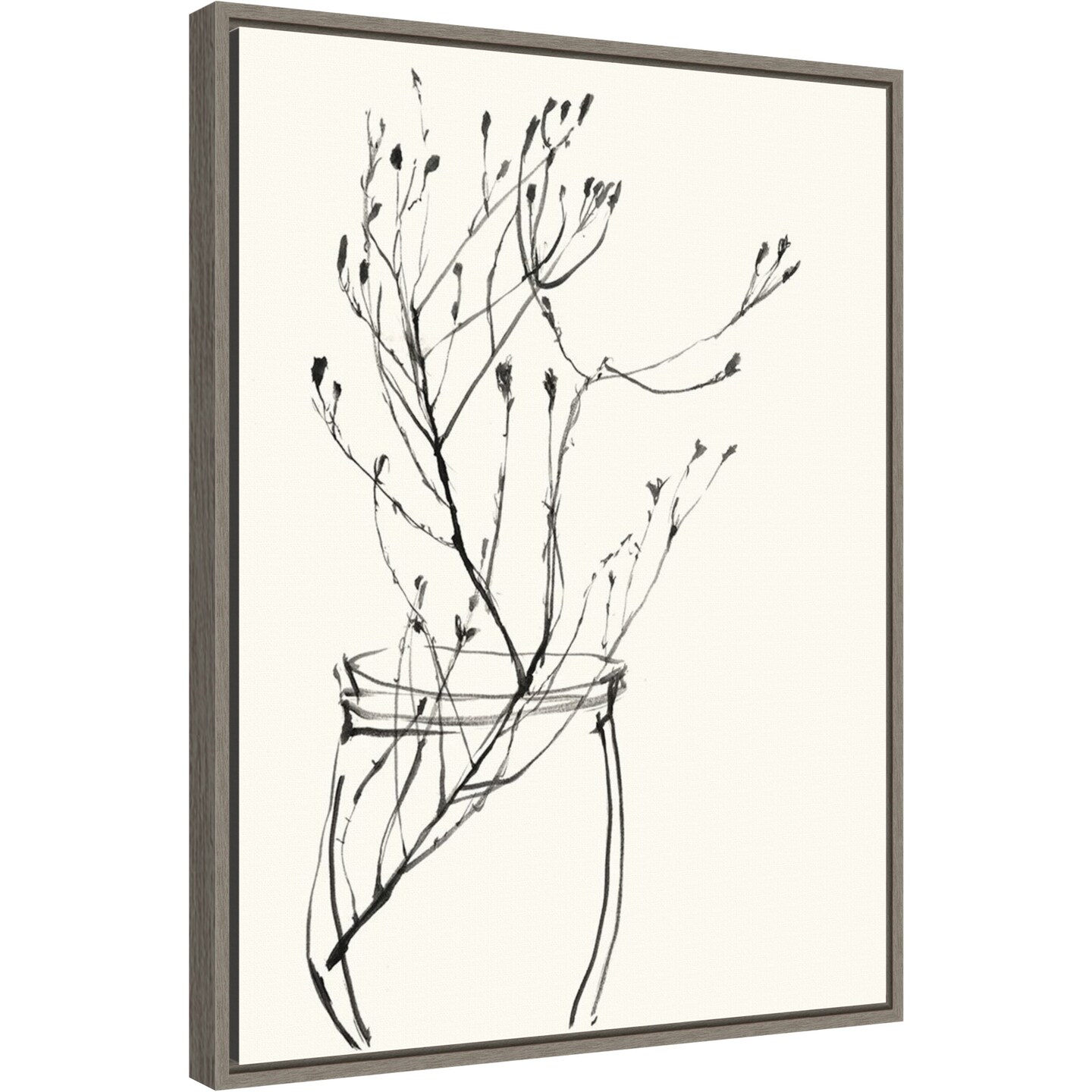 Naive Flower Sketch VI by Jennifer Goldberger 18-in. W x 24-in. H. Canvas Wall Art Print Framed in Grey