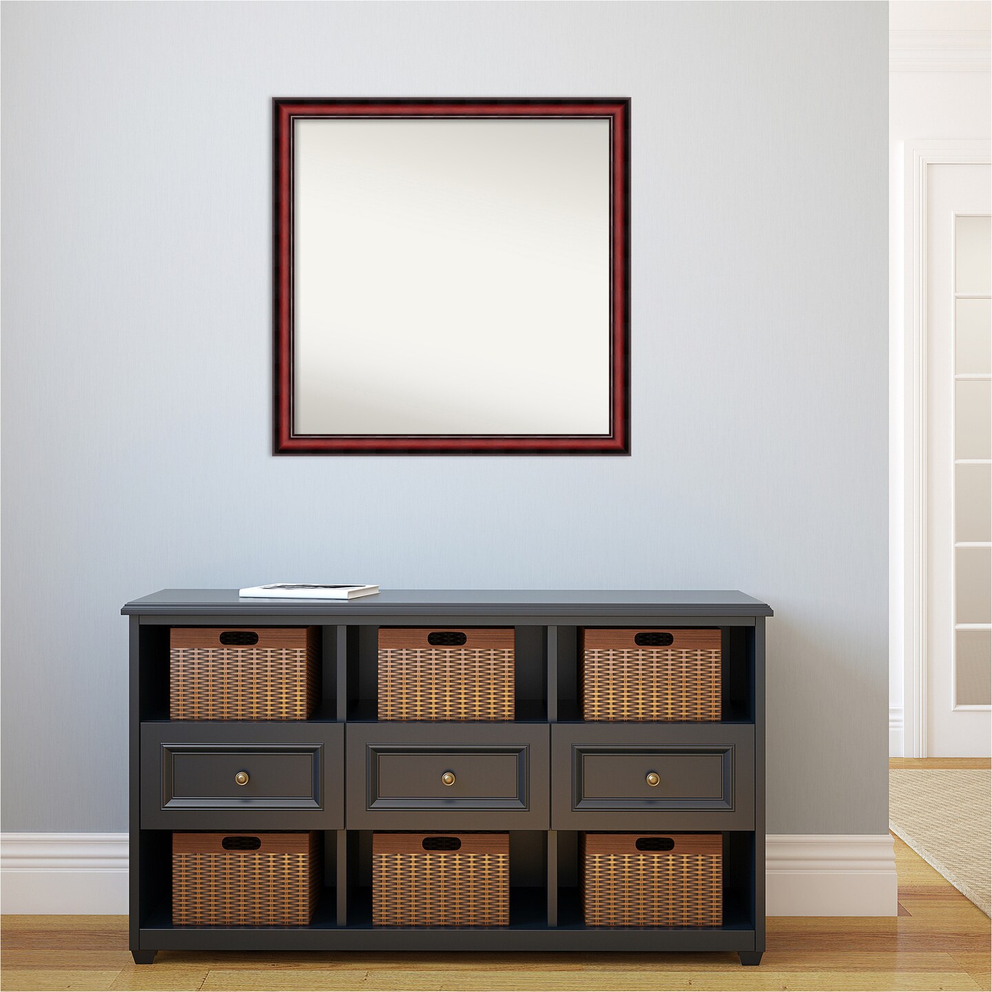 Amanti Art Non-Beveled Wood Wall Mirror, Rubino Cherry Scoop Frame