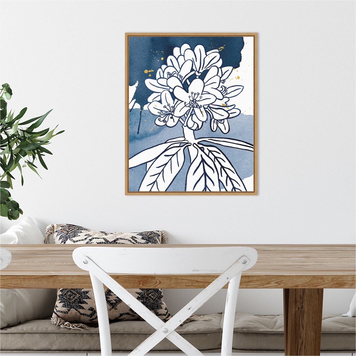 Indigo Blooms II by Wild Apple Portfolio 16-in. W x 20-in. H. Canvas Wall Art Print Framed in Natural