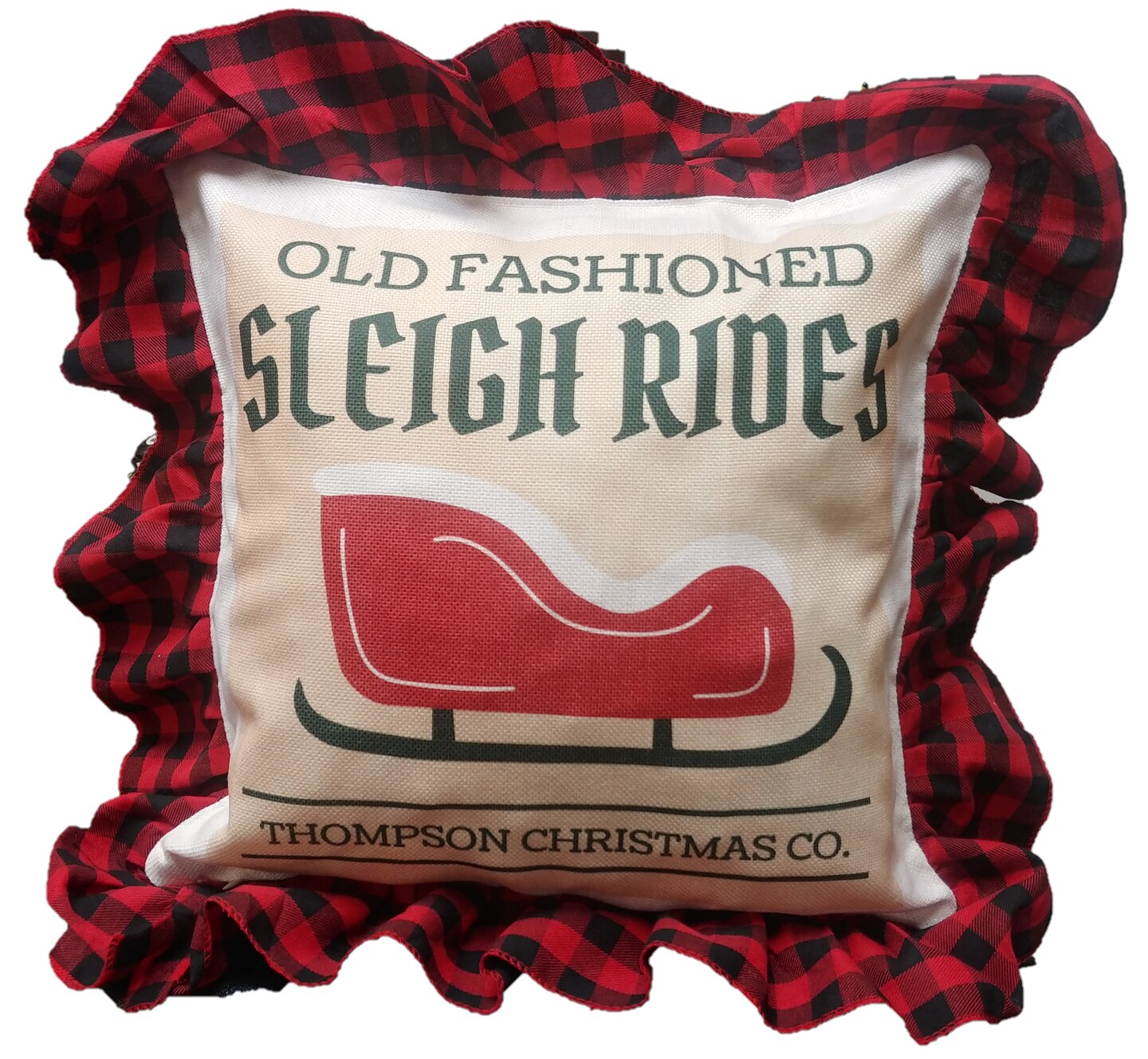 Christmas Throw Pillow Covers - Black Red Plaid Farmhouse Linen