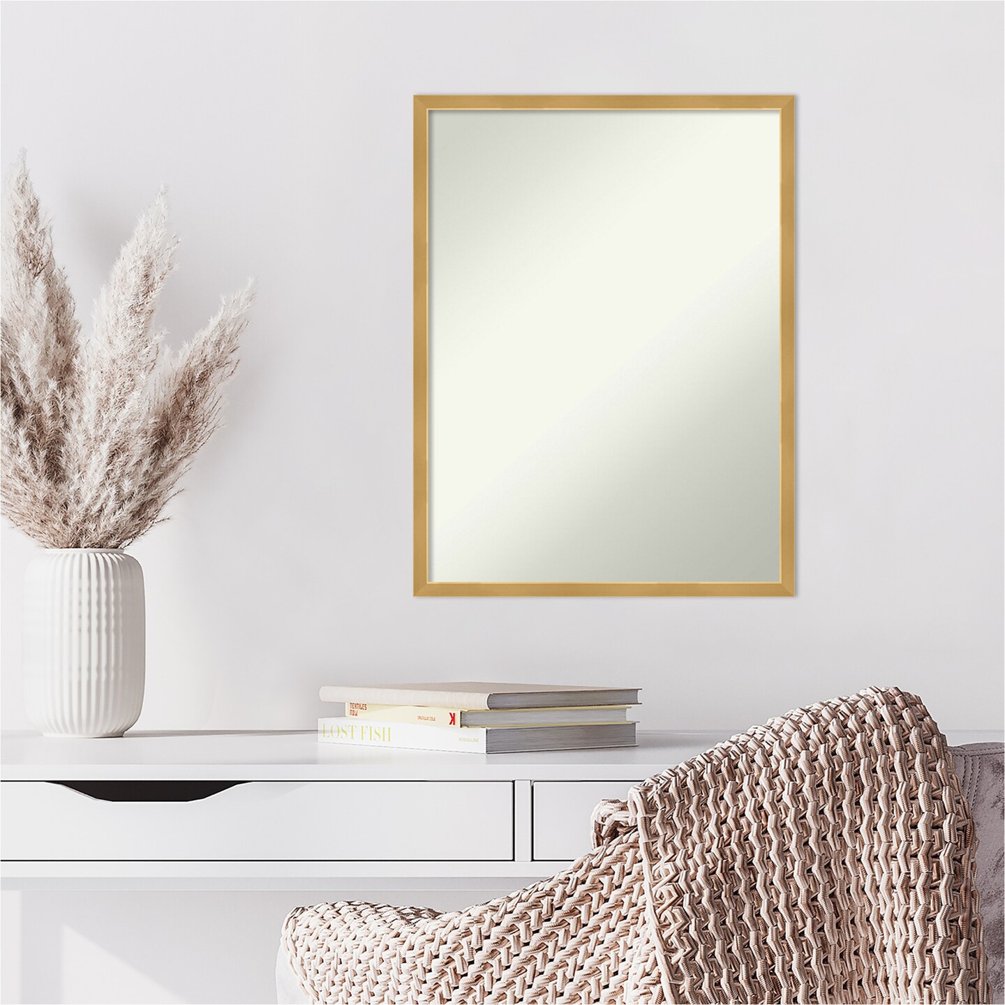 Amanti Art Non-Beveled Wood Wall Mirror, Svelte Clay Grey Frame
