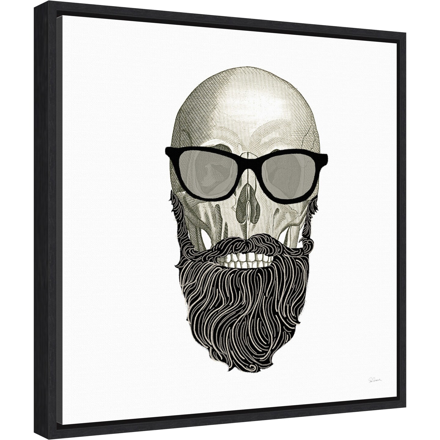 Hipster Skull I by Sue Schlabach 16-in. W x 16-in. H. Canvas Wall Art Print Framed in Black