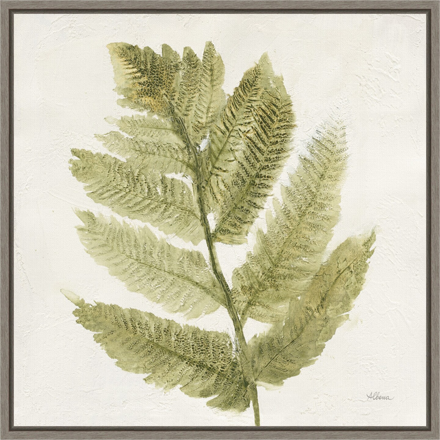 Forest Ferns I by Albena Hristova 16-in. W x 16-in. H. Canvas Wall Art Print Framed in Grey