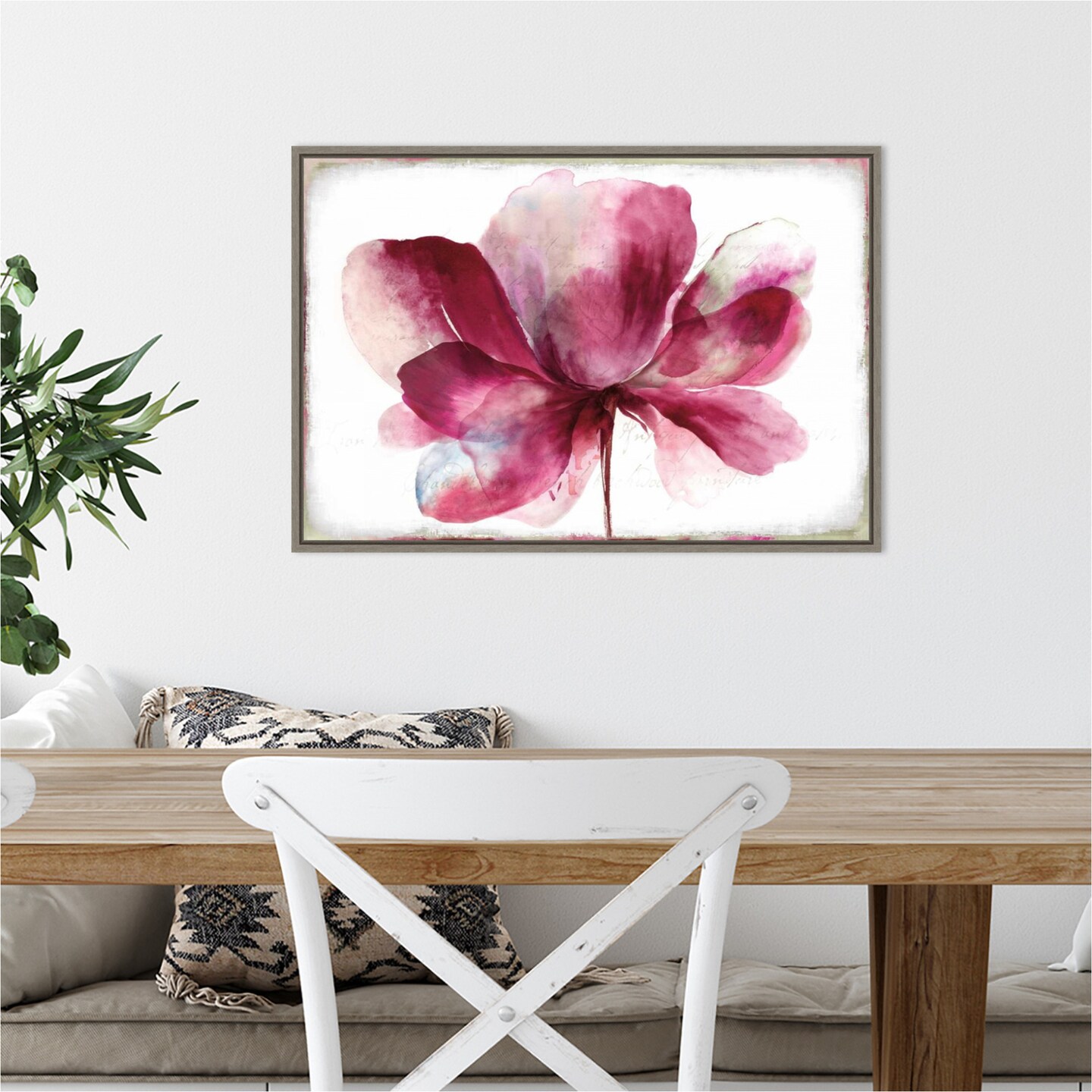 Lilya Red (Flower) by Asia Jensen 23-in. W x 16-in. H. Canvas Wall Art Print Framed in Grey