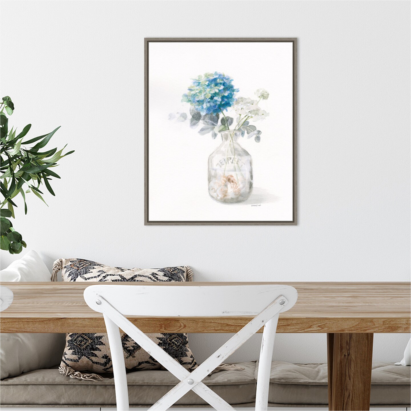 Beach Flowers V (Vase) by Danhui Nai 16-in. W x 20-in. H. Canvas Wall Art Print Framed in Grey