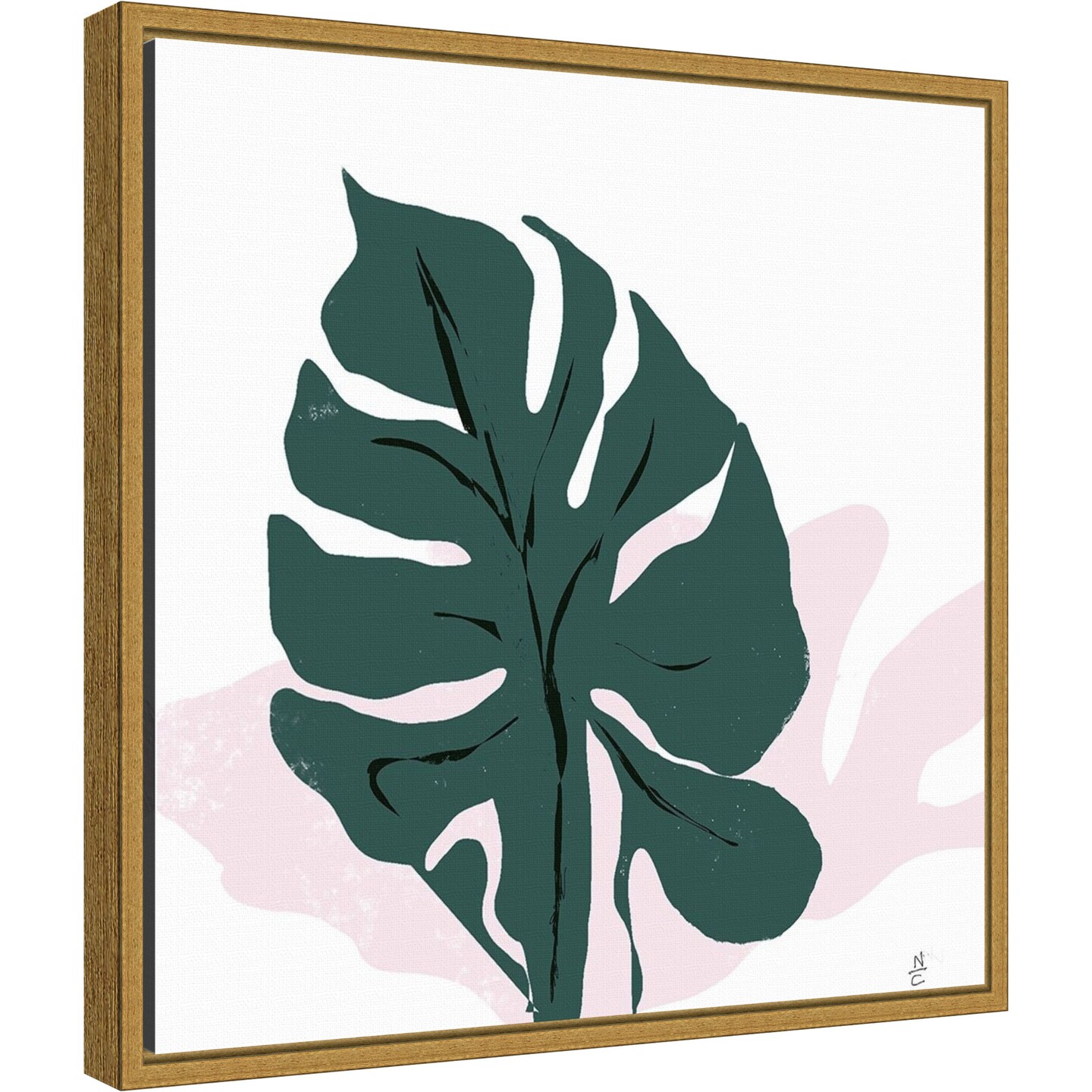 Pink Shadow (Monstera leaf) by Niya Christine 16-in. W x 16-in. H. Canvas Wall Art Print Framed in Gold