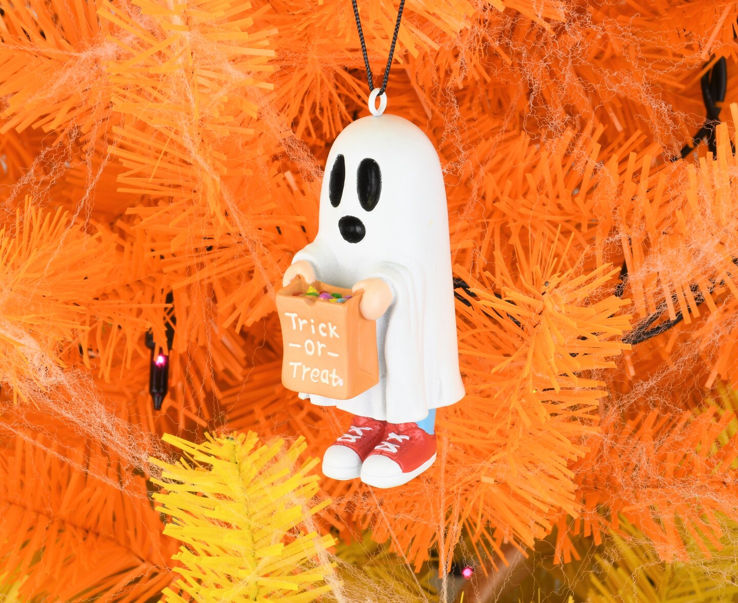Trick or Treating Kid in Ghost Costume Halloween Ornaments