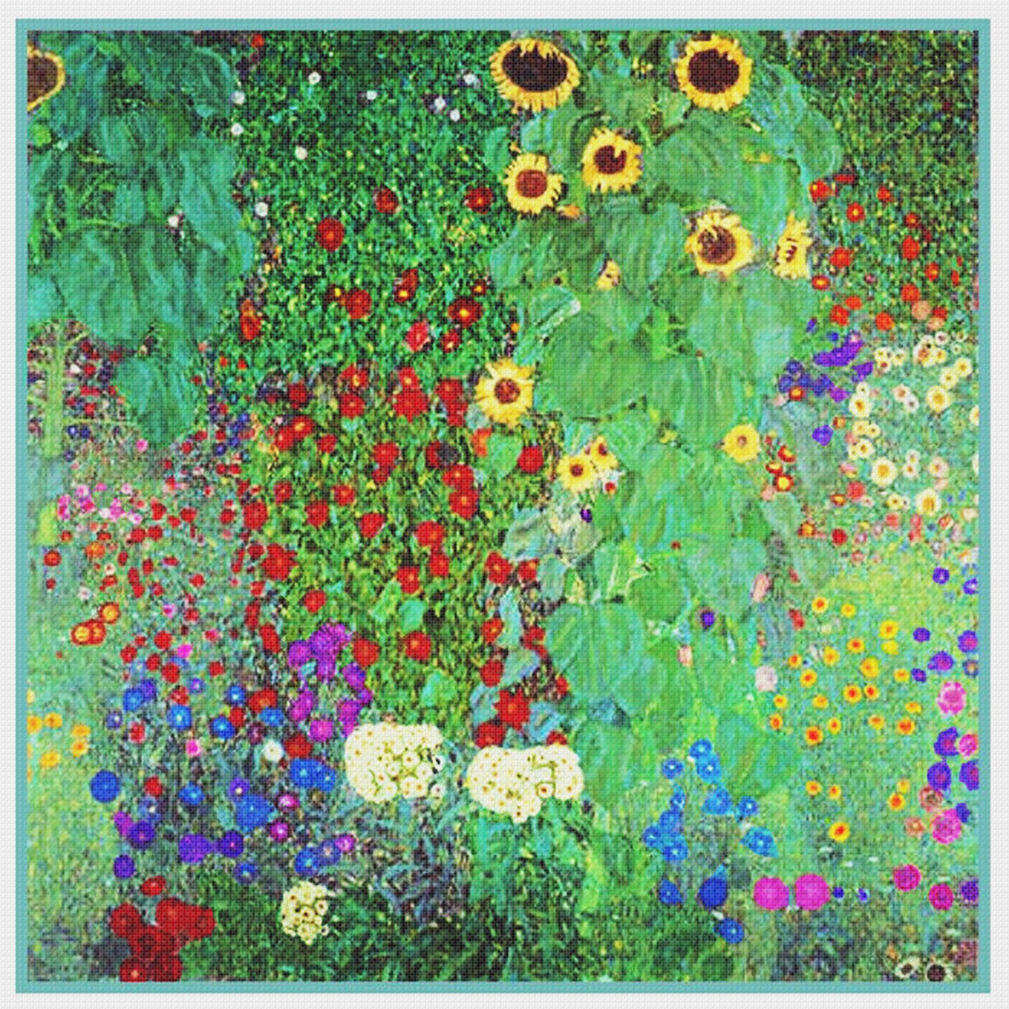Symbolist Gustav Klimt Garden Sunflowers Counted Cross Stitch Chart Pattern