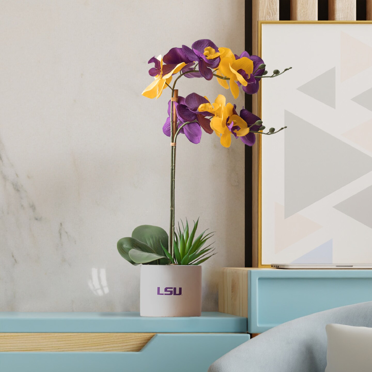 LSU Orchid Plant, LSU Faux Orchid Plant, LSU Gifts for Men, LSU Gifts for Women, LSU Gifts, Louisiana University Decorations, Office Accessories for Men, Desk Sets and Accessories for Women