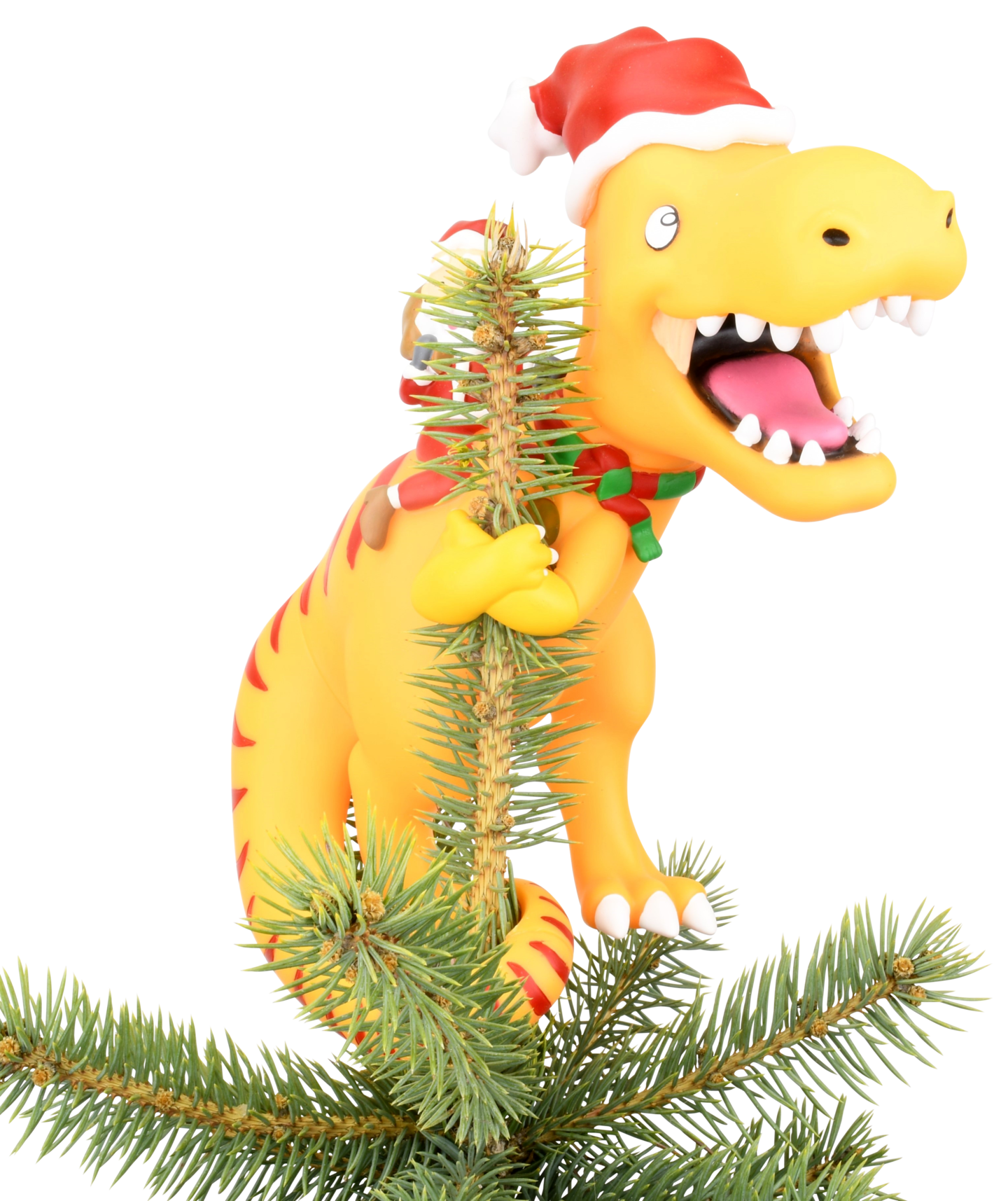 Santa Riding a T-Rex Funny Christmas Tree Topper - Large 10&#x22;