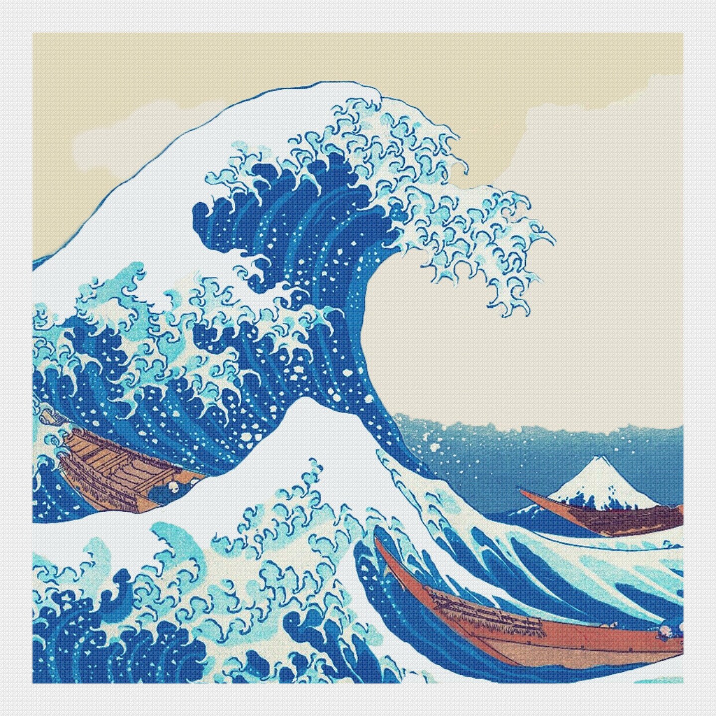 Asian Japanese Great Wave - Square by Hokusai Counted Cross Stitch Pattern