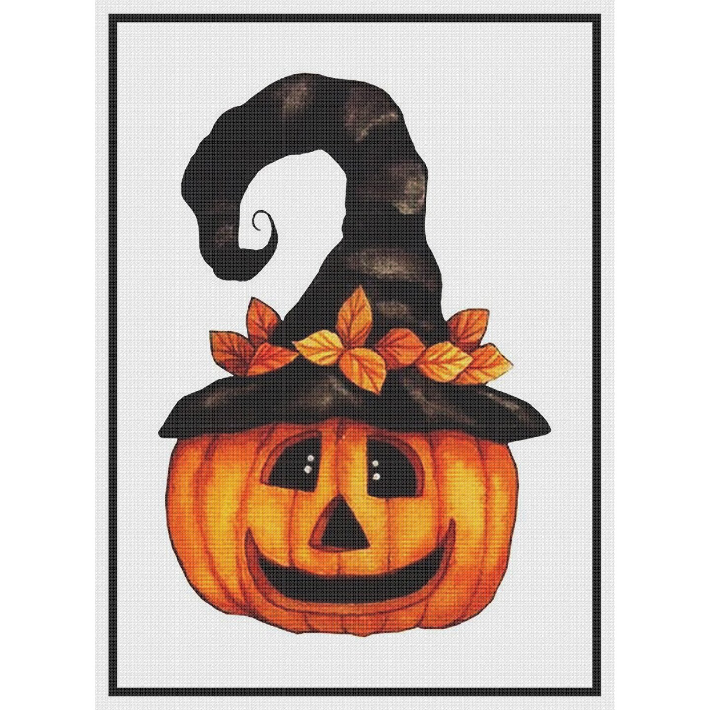 Folk Art Pumpkin in Witch Hat Halloween Counted Cross Stitch Pattern