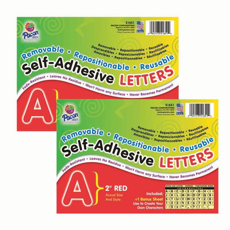 SelfAdhesive Letters, Red, Puffy Font, 2", 159 Characters Per Pack, 2 Packs Tapes & Dots