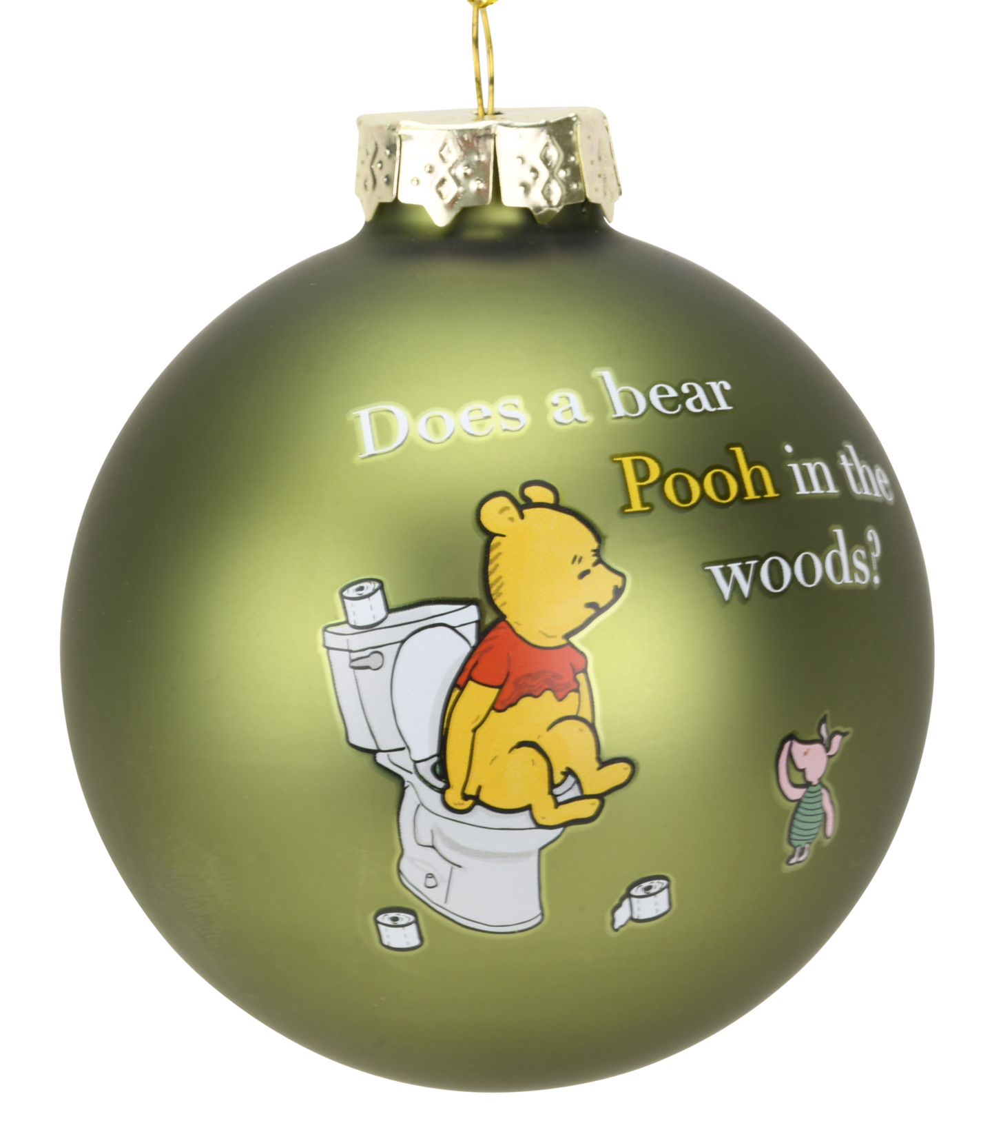 Does a Bear Pooh in The Woods? ~ Funny Winnie The Pooh Pooping Glass Christmas Ornaments