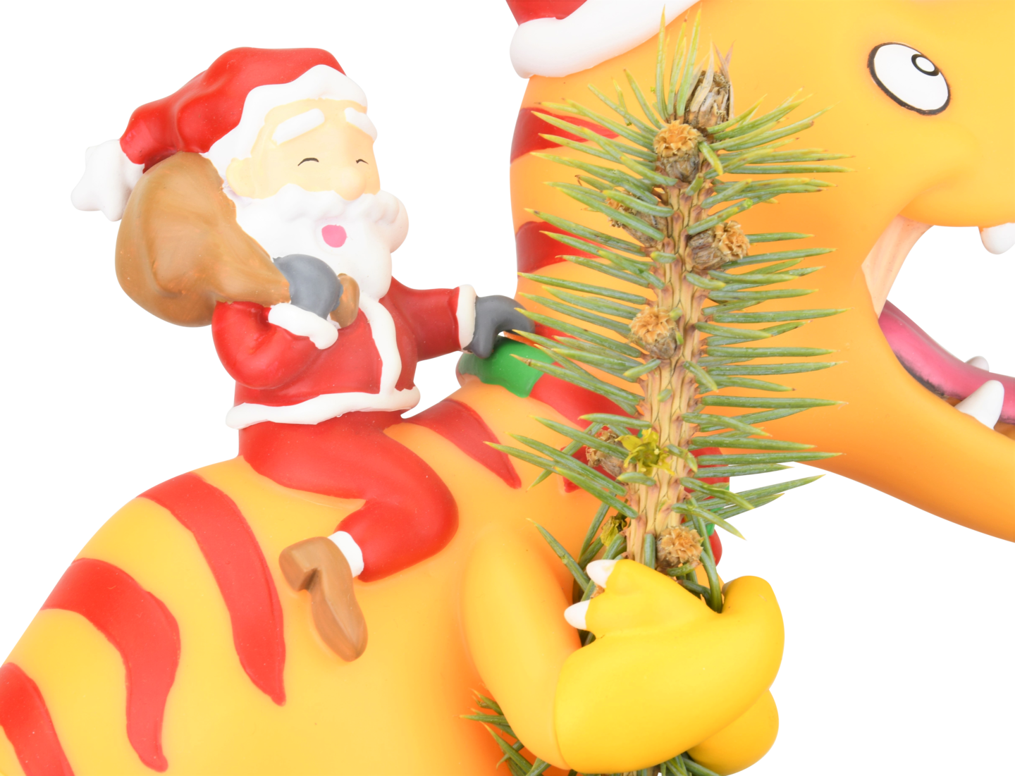 Santa Riding a T-Rex Funny Christmas Tree Topper - Large 10&#x22;