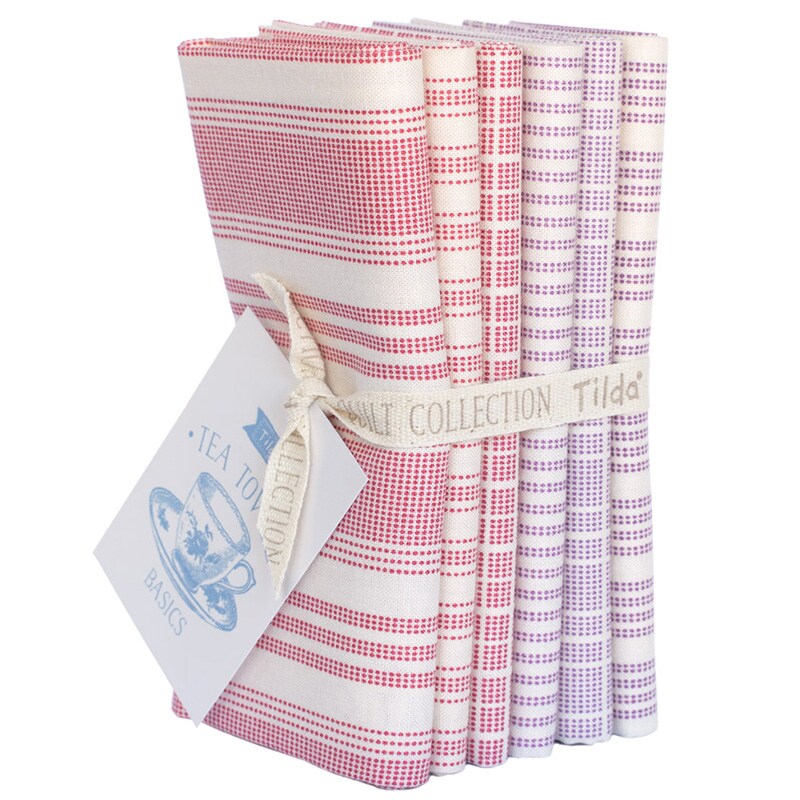 Tilda Fabrics Tea Towel - Red/Plum - 6 Fat Quarters - 20&#x22; x 22&#x22;