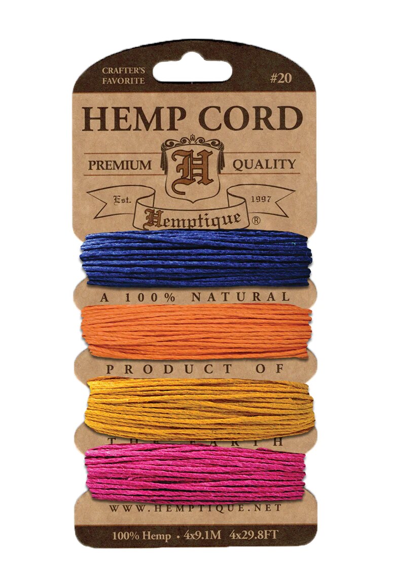 Hemptique 1mm #20 Hemp Cord Card Set Eco Friendly Sustainable Naturally Grown Jewelry Bracelet Making Paper Crafting Scrapbooking Bookbinding Mixed Media Crocheting Macrame Seasonal Holiday Gift Wrapping Outdoor Gardening