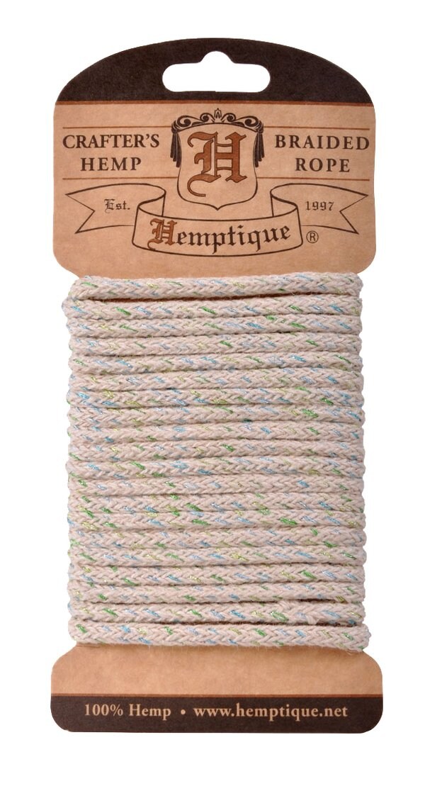 Hemptique 4mm Braided Hemp Rope Cards Eco Friendly Sustainable Naturally Grown Jewelry Bracelet Making Paper Crafting Scrapbooking Bookbinding Mixed Media Crocheting Macrame Seasonal Holiday Gift Wrapping Outdoor Gardening