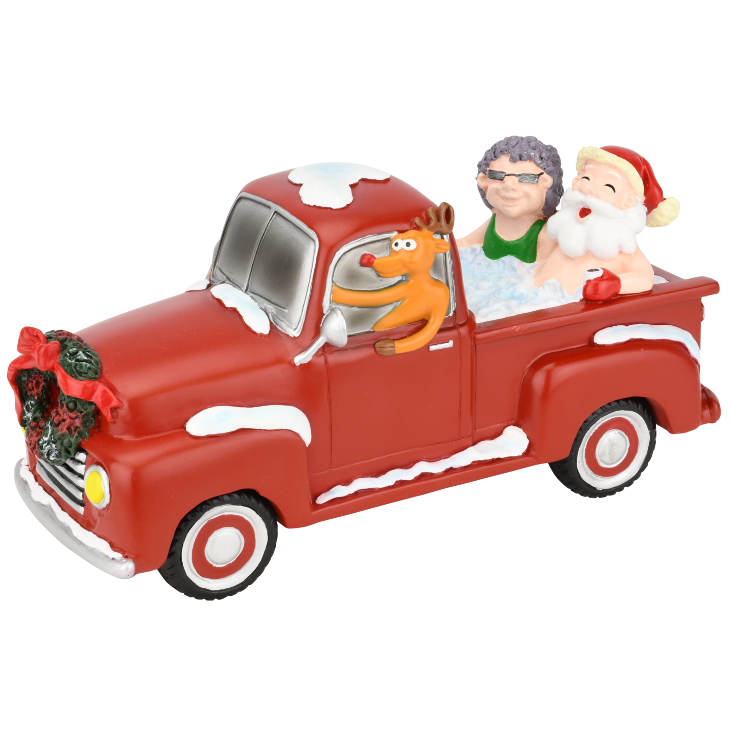 Santa and Mrs. Claus Partying Pickup Truck &#x27;Hillbilly&#x27; Hot Tub 8&#x22; Decoration Figurine
